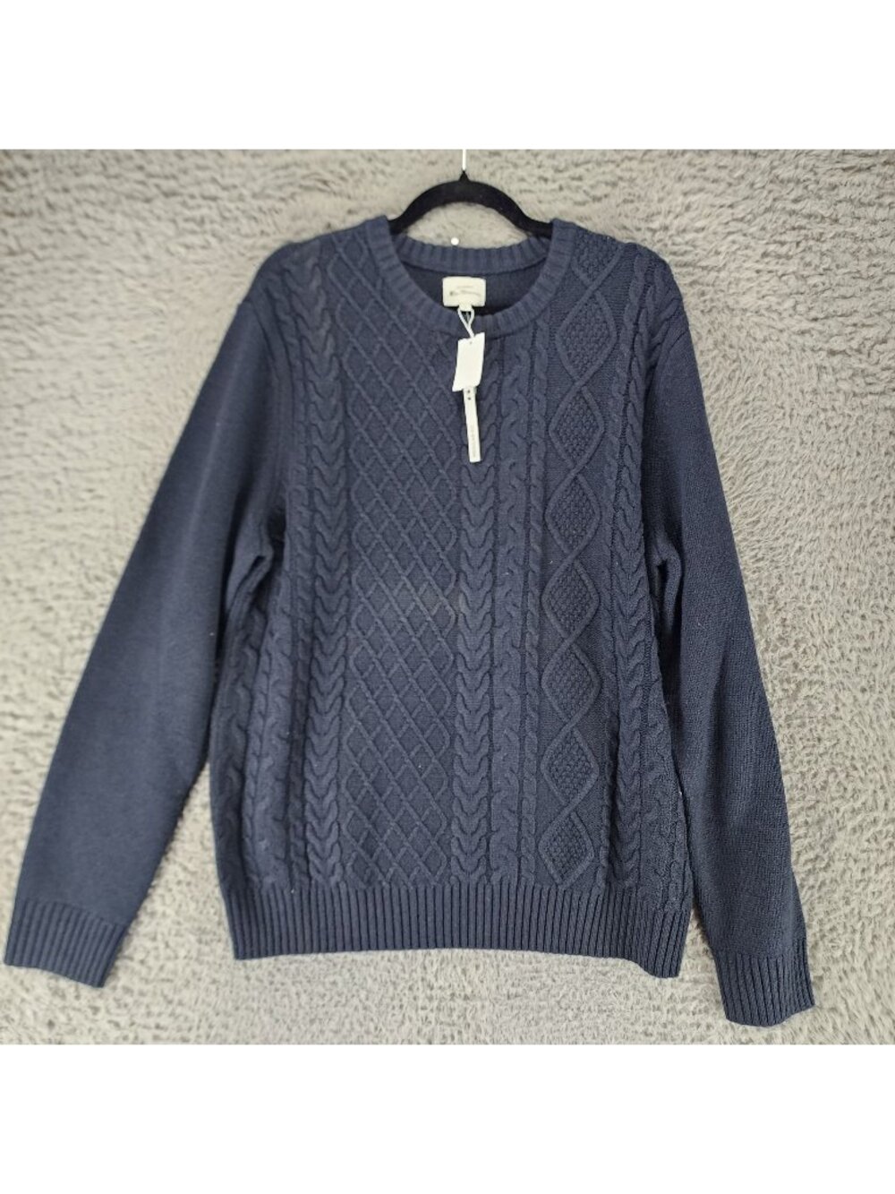 Ben Sherman Sweater Mens XL Blue Wool Blend Cable Knit Crew Pullover *NWT*